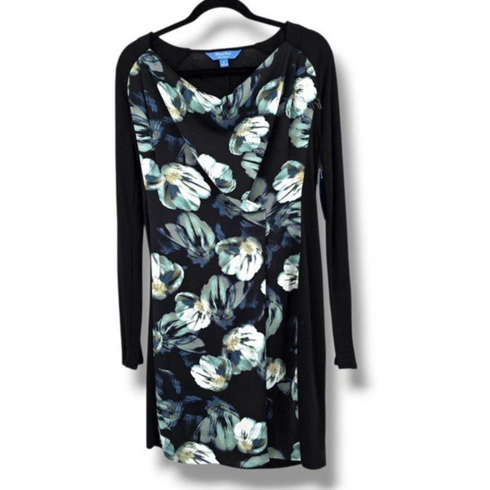 NEW Simply Vera Vera Wang Floral Print Dress Long Sleeve Black Dress Size M